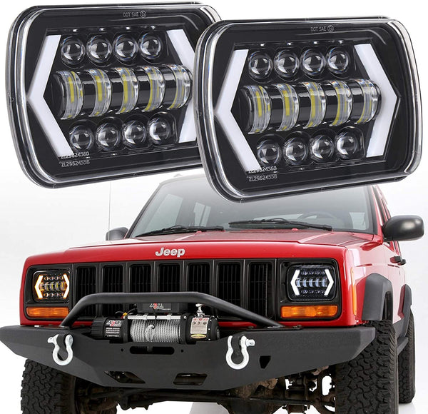 7x6" inch Halo LED Headlights, 5x7 inch Square LED Headlamp with Arrow Angel Eyes DRL Turn Signal Light Replaces H6054 H5054 H6054LL 69822 Fit Trucks Wrangler XJ YJ Sedans GMC