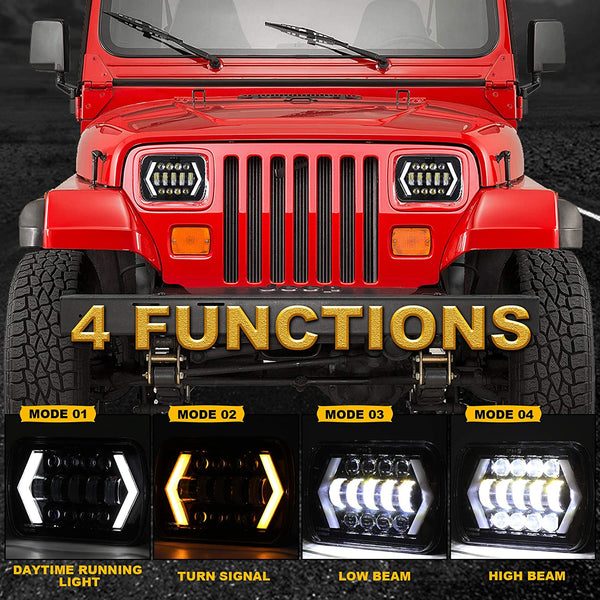 7x6" inch Halo LED Headlights, 5x7 inch Square LED Headlamp with Arrow Angel Eyes DRL Turn Signal Light Replaces H6054 H5054 H6054LL 69822 Fit Trucks Wrangler XJ YJ Sedans GMC