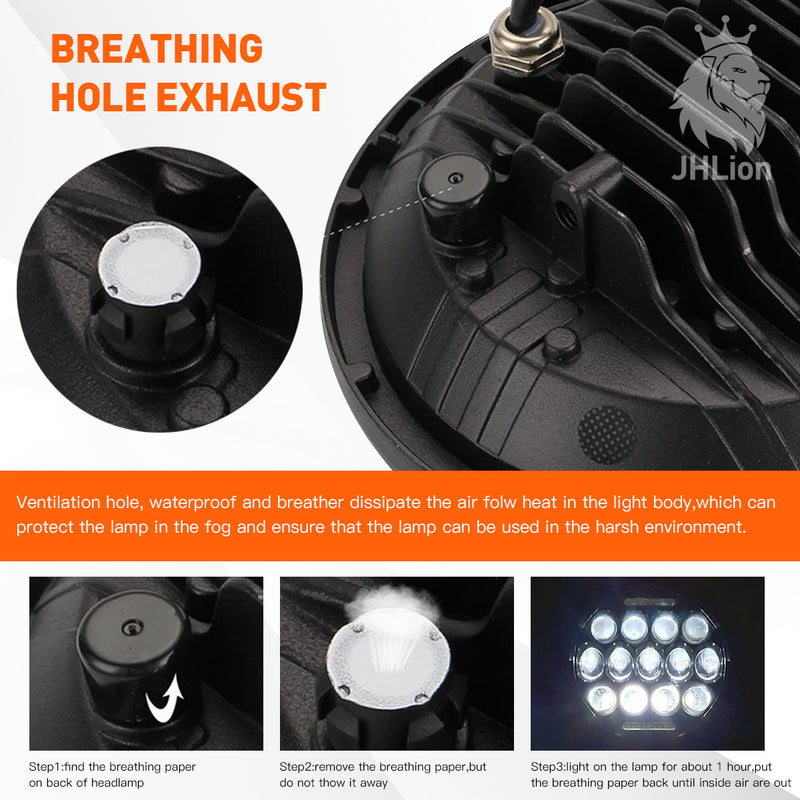 LED Headlight for Wrangler 7" 75W Round LED Headlamp with Daytime Running Light DRL High Low Beam compatible with Wrangler JK TJ LJ Motorcycle with H4 H13 Adapter,2PCS