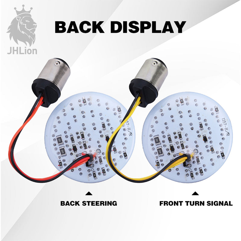 2 Inch LED Turn Signal Kit 1157 Base White/Amber Front Turn Signal Bulbs + 1157 Double Connector Red Rear Turn Signal Lights Compatible with Harley Street Glide Motorcycle