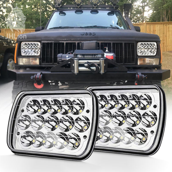 Pair H6054 7x6 5x7 LED Headlights Sealed Beam Hi/Low For Jeep Wrangler YJ XJ