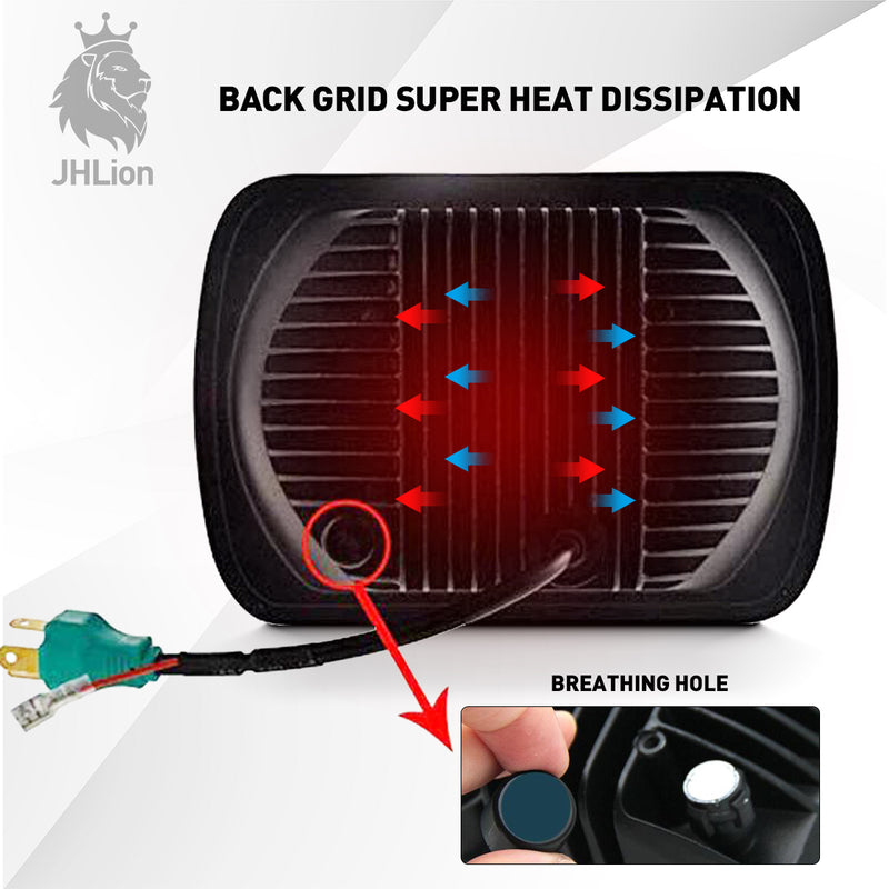 Pair H6054 7x6 5x7 LED Headlights Sealed Beam Hi/Low For Jeep Wrangler YJ XJ